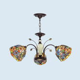 Victorian Bronze Flower Pendant Chandelier with Cut Glass and Multiple Light Options for Living Room Décor - This spectacular pendant chandelier is made of stained art glass in a beautiful bronze color. It features intricate floral details and is available in